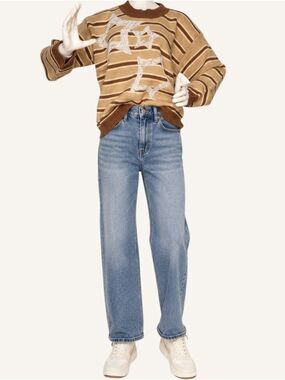 POL Floral Star Appliqué Striped Sweater Brown Tan Size Small NWOT